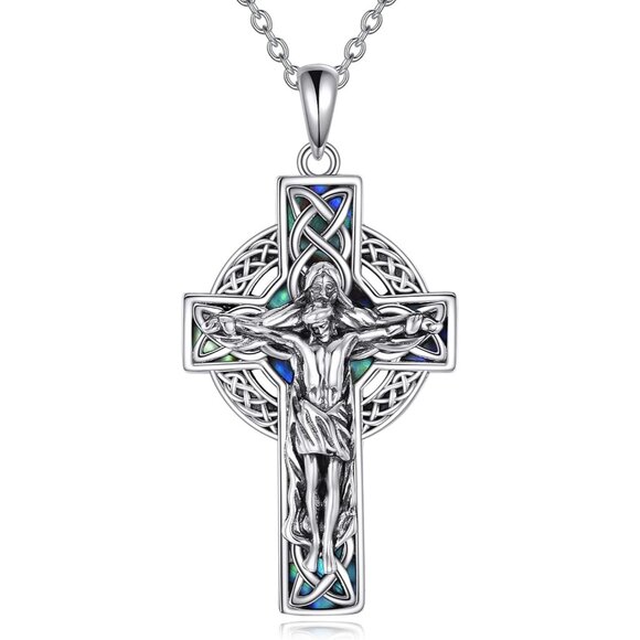 Celtic Knot Cross Necklace Sterling Silver Abalone Women